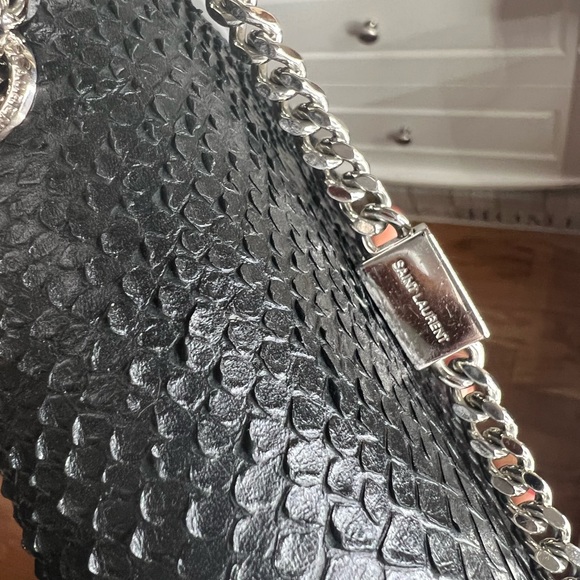 YVES SAINT LAURENT Medium Kate Chain Shoulder Snake Bag Black Leather - Picture 7 of 7